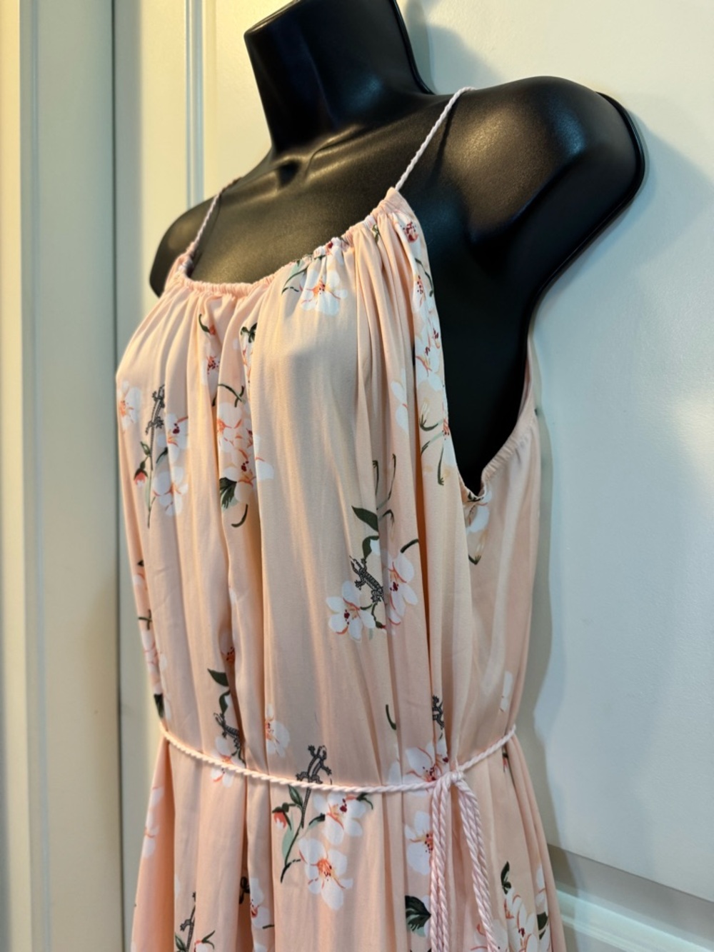Abercrombie & Fitch Blush Pink Peach Floral Maxi Dress Medium Tassel Tie Summer - Picture 6 of 10